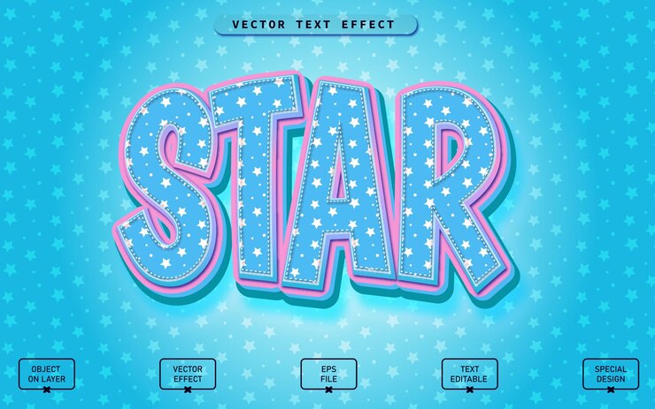 Vector efecto de texto en estrella 3d con texto editable vectorial de textura geométrica