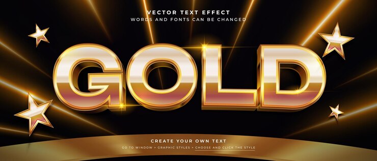 Vector efecto de texto exclusivo dorado con estrellas doradas en estilo gráfico vectorial de fondo abstracto