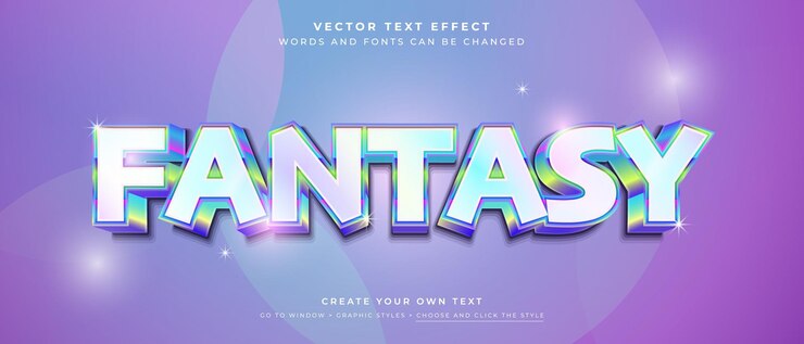 Vector efecto de texto de fantasía holográfico 3d en el estilo gráfico vectorial de fondo abstracto
