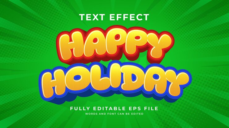 Vector efecto de texto de felices vacaciones editable