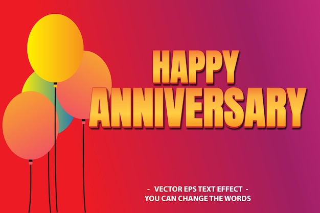 Vector efecto de texto feliz aniversario