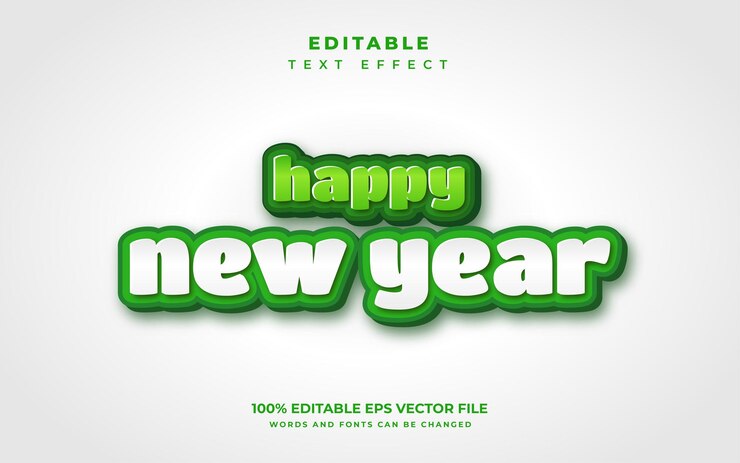 Efecto de texto feliz año nuevo con color de hoja verde