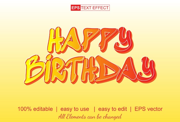 Efecto de texto de feliz cumpleaños fácil de usar efecto de texto vectorial
