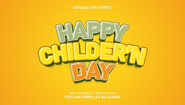 El efecto de texto de Feliz Día de los Niños con estilo 3D moderno es atractivo y se puede editar fácilmente