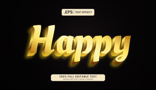 Efecto de texto feliz en estilo de fuente editable dorado