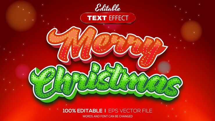 Vector efecto de texto de feliz navidad 3d efecto de texto editable