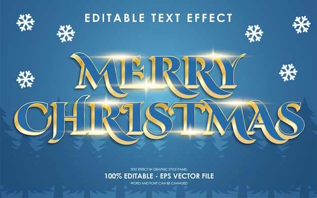 Efecto de texto de Feliz Navidad editable con un árbol de Navidad en el fondo con lente de brillo dorado