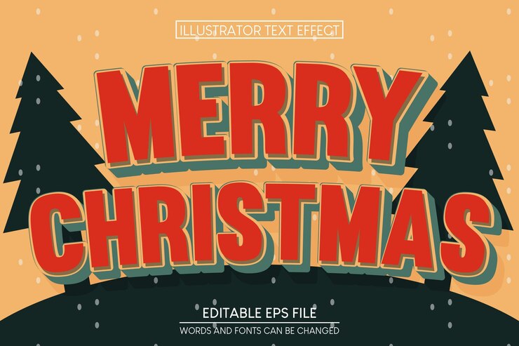 Vector efecto de texto de feliz navidad efecto de texto editable