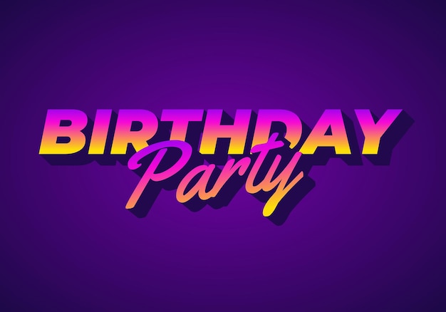 Efecto de texto de la fiesta de cumpleaños para las necesidades de la fiesta en línea o impresa