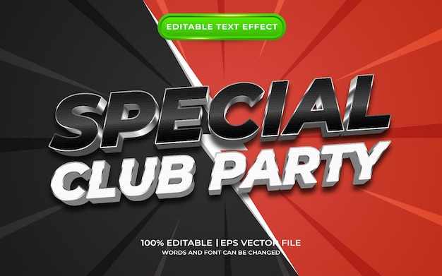 Efecto de texto de fiesta especial del club