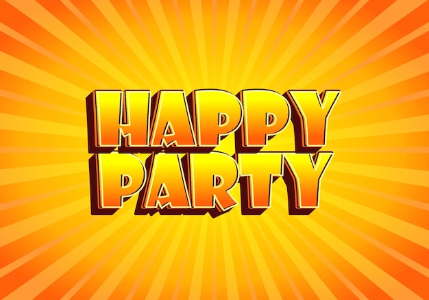 Efecto de texto de fiesta feliz en un estilo moderno y llamativo color 3D