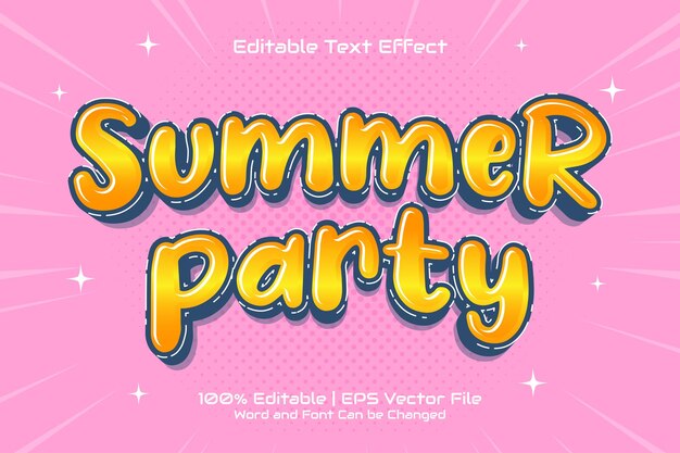 Efecto de texto de fiesta de verano Estilo de dibujos animados editables