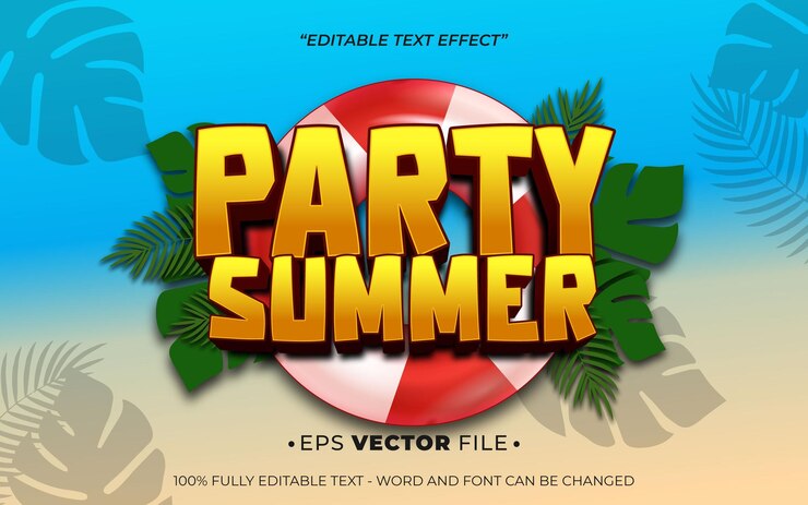 Vector efecto de texto de fiesta de verano vector editable 3d