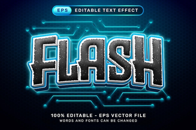 Efecto de texto flash 3D y efecto de texto editable con fondo cibernético y luz de brillo