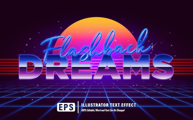 Vector efecto de texto de flashback dreams - editable