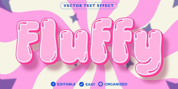 Vector efecto de texto fluffyefecto de texto de fuente totalmente editable