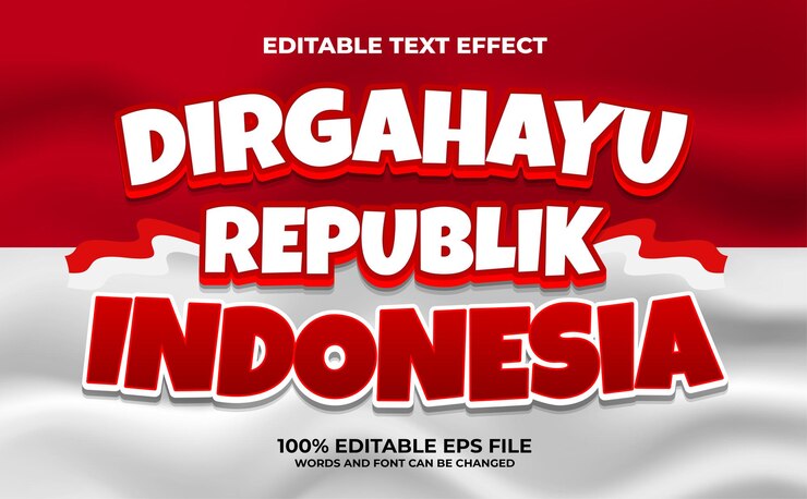 Vector efecto de texto fondo de celebración del día de la independencia de indonesia vector premium