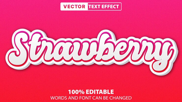 Vector efecto de texto de fresa editable tipografía de estilo de fuente en negrita blanca rosada