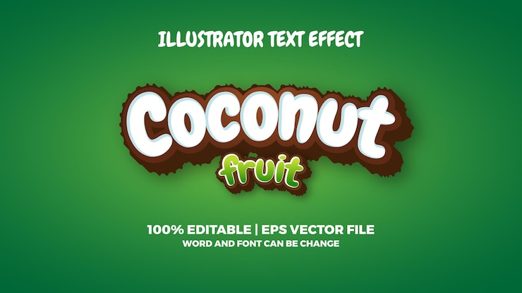 Vector efecto de texto de fruta de coco