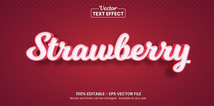 Vector efecto de texto de fruta de fresa, efecto de texto editable
