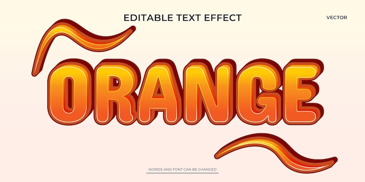 Vector efecto de texto de fruta naranja estilo gráfico tipografía editable logotipo arte de palabras título en 3d