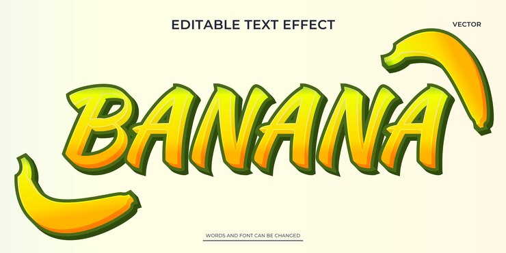 Vector efecto de texto de fruta de plátano estilo gráfico tipografía editable arte de palabras 3d