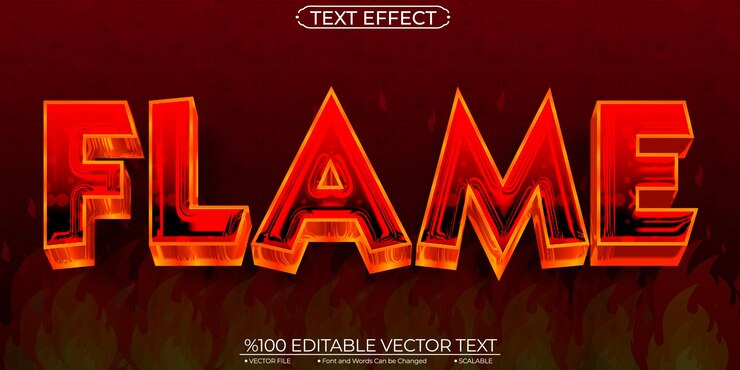 Vector efecto de texto de fuego efecto de texto de vector de plantilla editable y escalable de llama
