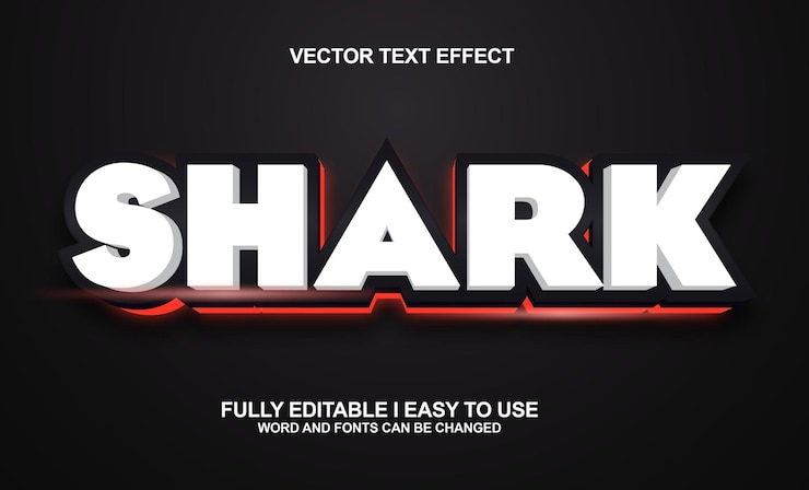 Vector efecto de texto de fuente editable de shark