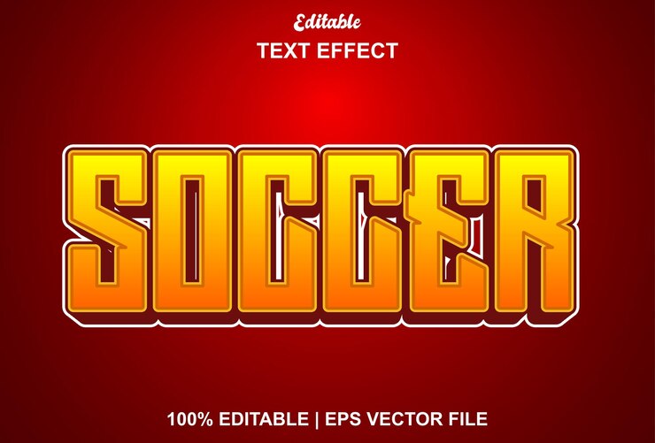 Vector efecto de texto de fútbol rojo y naranja.