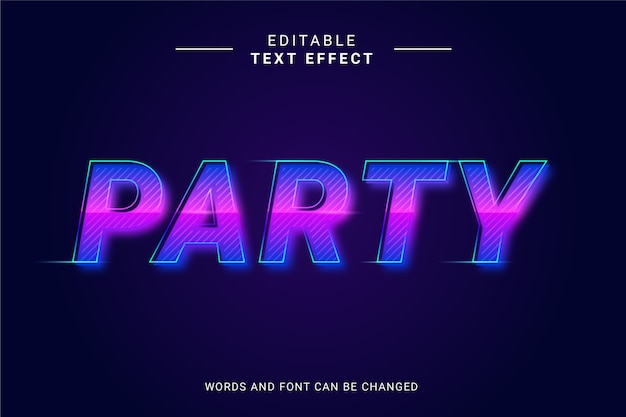 Efecto de texto futurista de fiesta con línea de brillo.