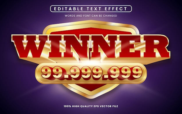 Efecto de texto ganador editable en estilo de casino de lujo