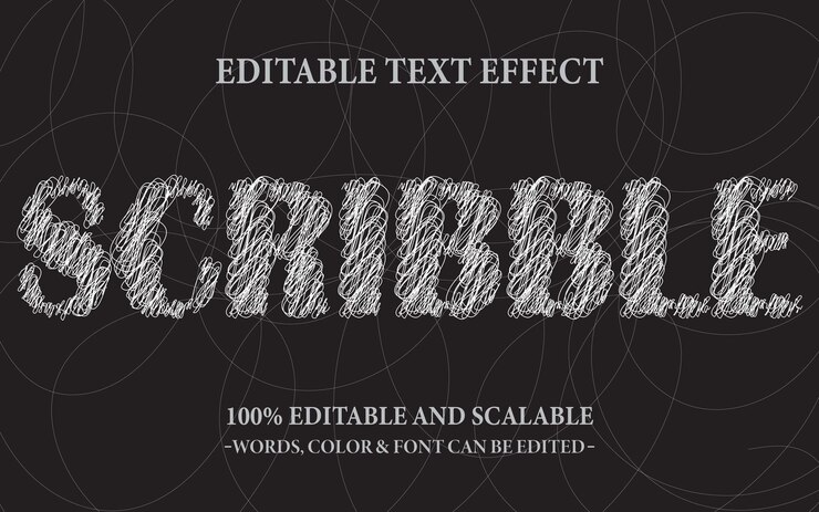 Efecto de texto de garabato editable con fondo de garabato