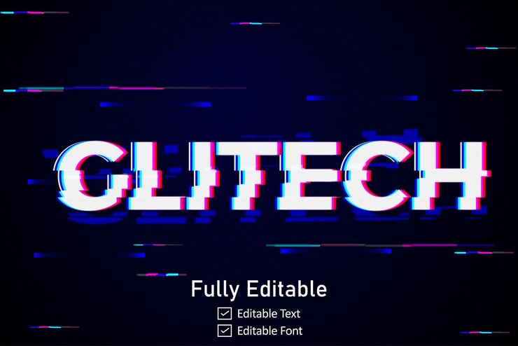 Vector efecto de texto glitch futurista para texto de videojuego para efecto de texto de glitch cyberpunk editable