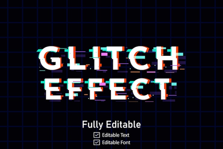 Vector efecto de texto glitch futurista para texto de videojuego para efecto de texto de glitch cyberpunk editable