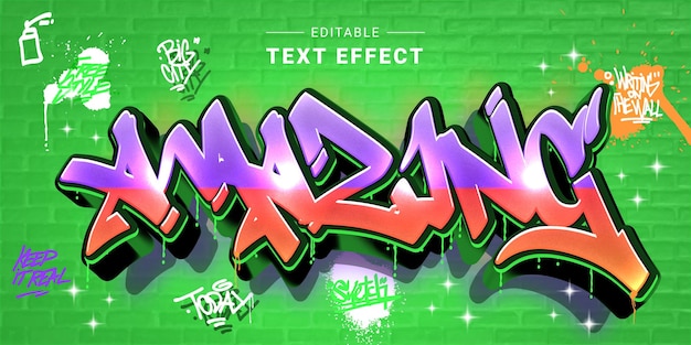 Vector efecto de texto de graffiti editable estilo de letrero de arte de pared