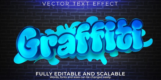 Efecto de texto de graffiti, spray azul editable y estilo de texto callejero
