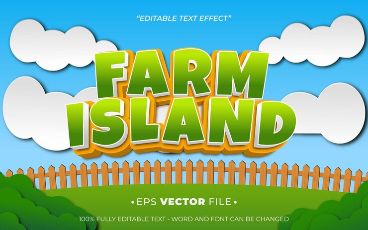 Vector efecto de texto de la granja 3d vector lúdico para el juego