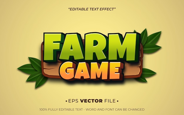 Efecto de texto de la granja de juego 3D vector lúdico para el juego