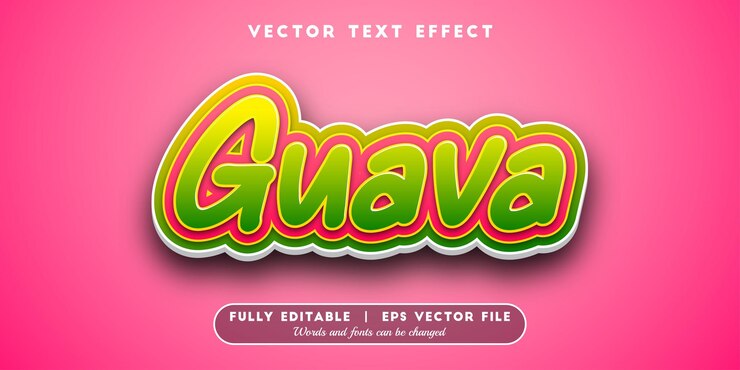 Vector efecto de texto de guayaba con estilo de fuente editable