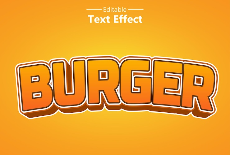 Vector efecto de texto de hamburguesa con color naranja para marca.