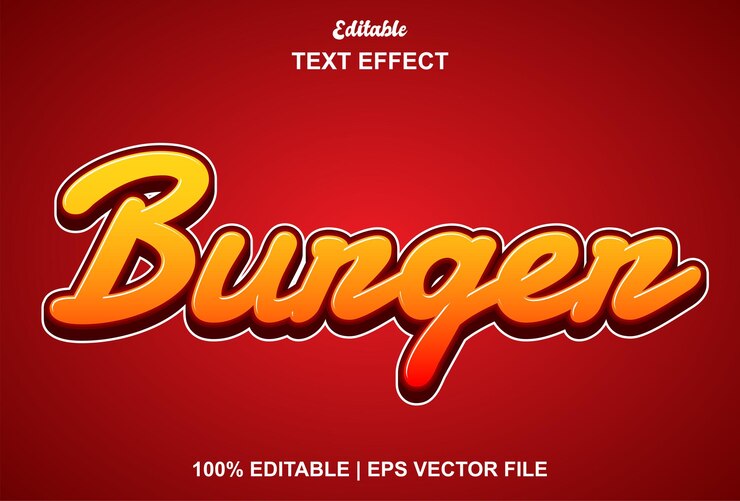 Vector efecto de texto de hamburguesa con color rojo y editable.