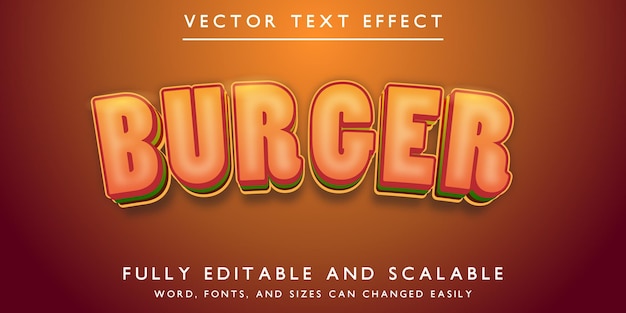 Vector efecto de texto de hamburguesa editable