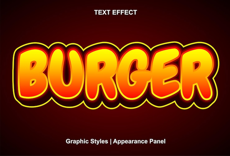 Vector efecto de texto de hamburguesa con estilo gráfico y editable.