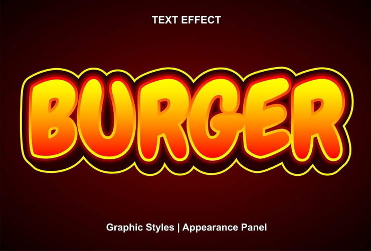 Vector efecto de texto de hamburguesa con estilo gráfico y editable.