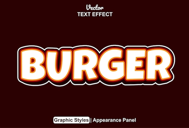 Vector efecto de texto de hamburguesa con estilo gráfico y editable.