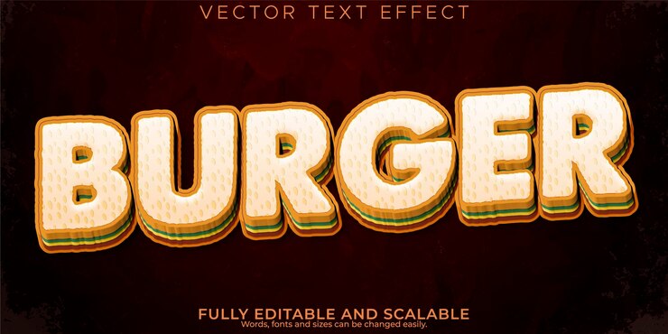 Vector efecto de texto de hamburguesa estilo de texto de comida rápida editable