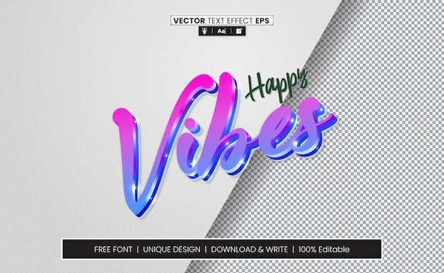 Efecto de texto Happy Vibes 3D totalmente editable