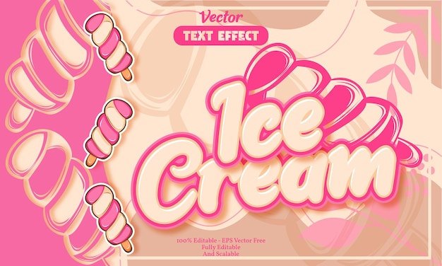 Efecto de texto de helado editable en un fondo de helado rosado dibujado a mano