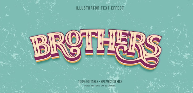 Vector efecto de texto de hermanos, estilo de texto editable