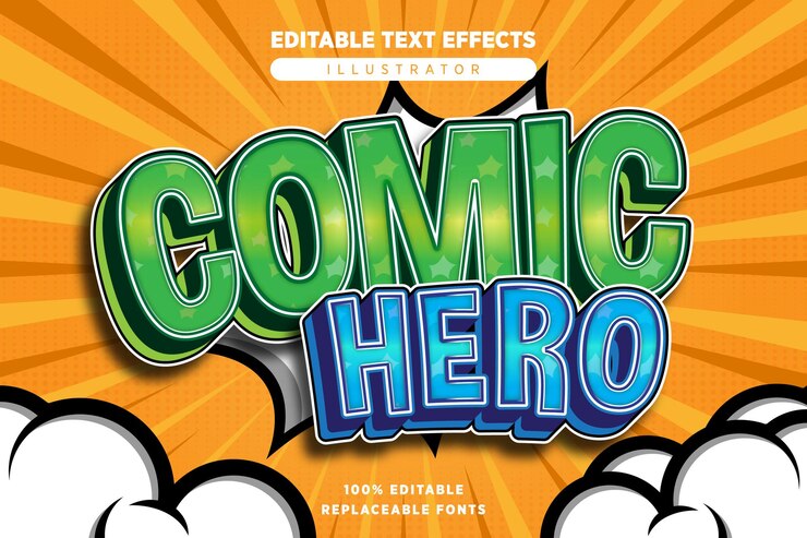 Vector efecto de texto de héroe cómico editable en estilo cómico